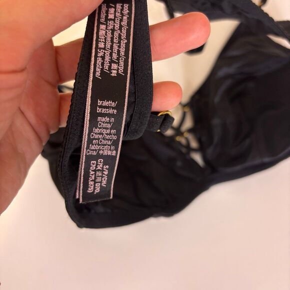 Victoria's Secret Black Satin Lace Up Bralette Bra Small - Picture 6 of 6